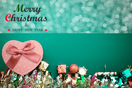 Merry Christmas and Happy New Year text on gifts decoration background.の写真素材