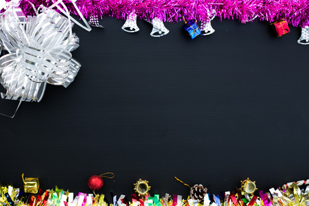 Gift boxes and Christmas decorations, border design, on isolated backgroundの写真素材