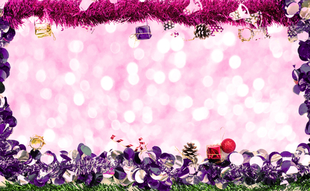 Gift boxes and ornaments in Merry Christmas and Happy New Year concept with bokeh background, can be use for make a greeting cards.の写真素材