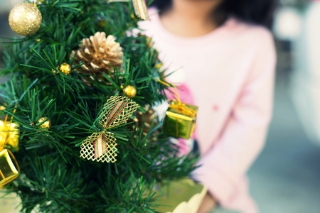 Gift boxes and ornaments in Merry Christmas and Happy New Year concept with bokeh background, can be use for make a greeting cards.の写真素材