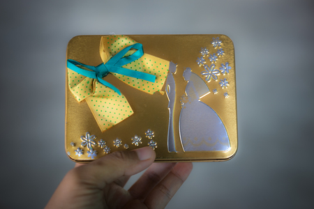 Gift boxes and ornaments in Merry Christmas and Happy New Year concept with bokeh background, can be use for make a greeting cards.の写真素材