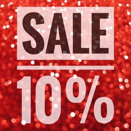 Sale ten percent off sign on red glitter backgroundの写真素材