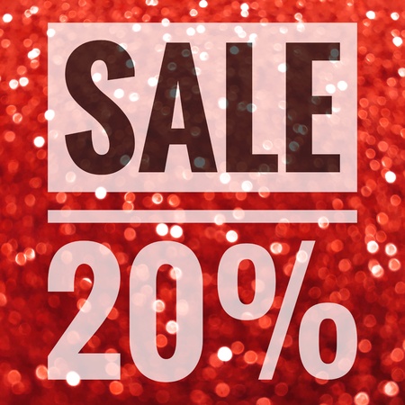 Sale twenty percent off sign on red glitter backgroundの写真素材
