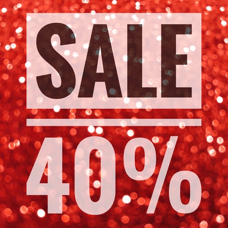 Sale fourty percent off sign on red glitter backgroundの写真素材