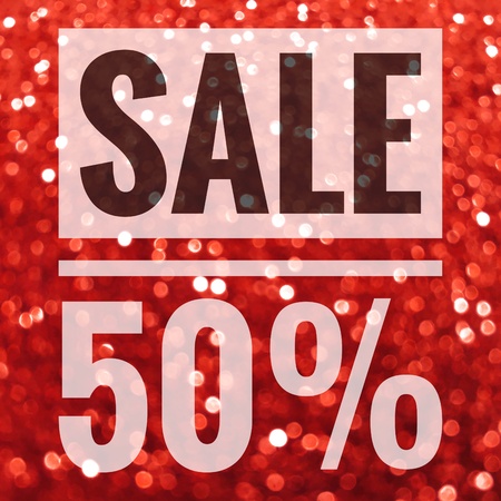 Sale fifty percent off sign on red glitter backgroundの写真素材