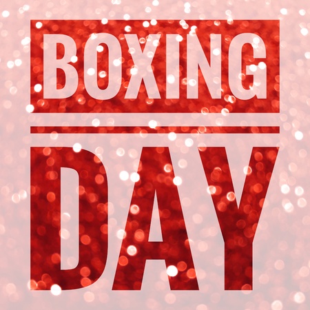 Boxing Day sale words on shiny red glitter backgroundの写真素材