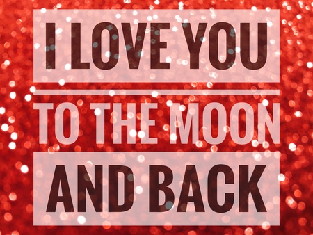 I love you to the moon and back sign on red glitter backgroundの写真素材
