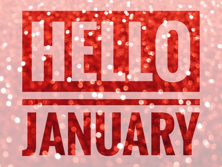 Hello January sign on red glitter backgroundの写真素材