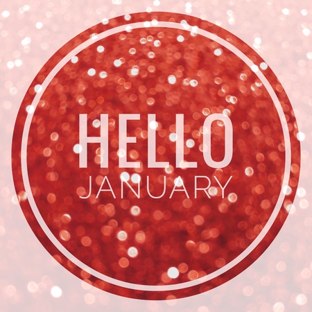 Hello January sign on red glitter backgroundの写真素材