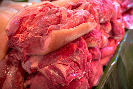 Wild boar, Wild pork. Red meat of wild pig.の写真素材