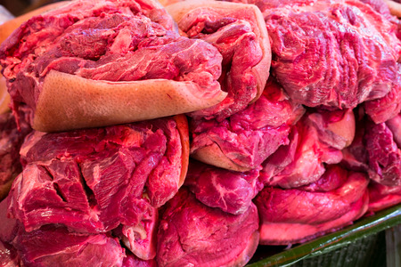 Wild boar, Wild pork. Red meat of wild pig.の写真素材