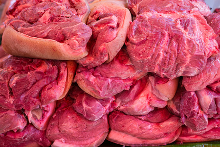 Wild boar, Wild pork. Red meat of wild pig.の写真素材
