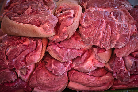 Wild boar, Wild pork. Red meat of wild pig.の写真素材