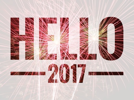 Hello 2017 happy new year words on fireworks background.の写真素材