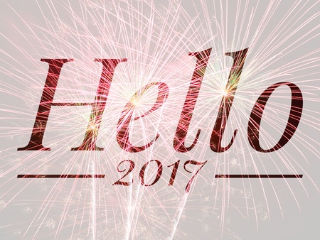 Hello 2017 happy new year words on fireworks background.の写真素材