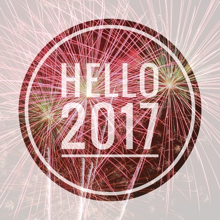 Hello 2017 happy new year words on fireworks background.の写真素材