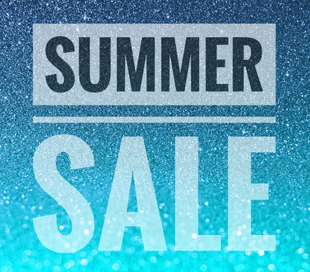 Summer Sale words on shiny blue glitter backgroundの写真素材