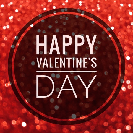 Happy Valentine's Day words on shiny red glitter backgroundの写真素材