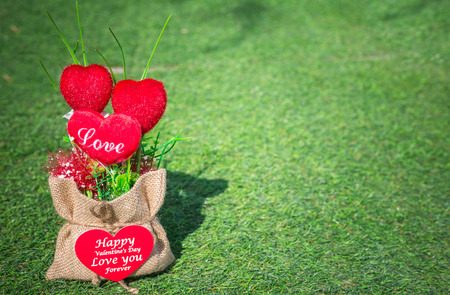 Valentines day background with red heartsの写真素材