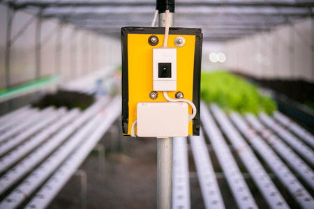 Circuit breaker in Organic hydroponic vegetable cultivation farm.の写真素材