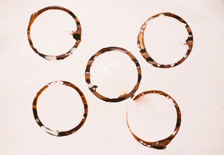Stain of coffee or tea, Set of coffee spots and blot. Made by coffee.の写真素材