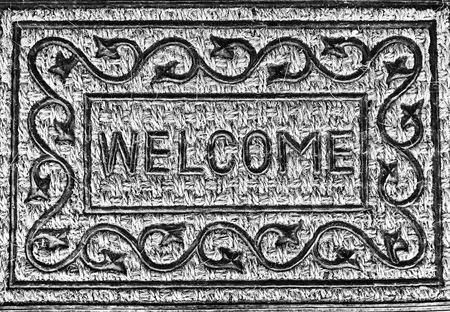 Welcome word on black and white sign.の写真素材