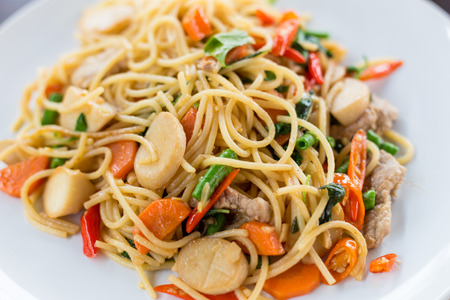 Spaghetti with spicy porkの写真素材