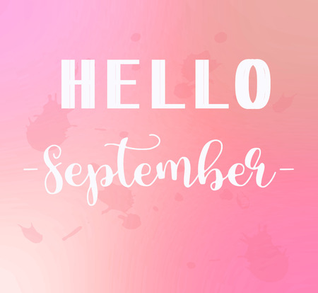 Hello September words on pink background.の写真素材