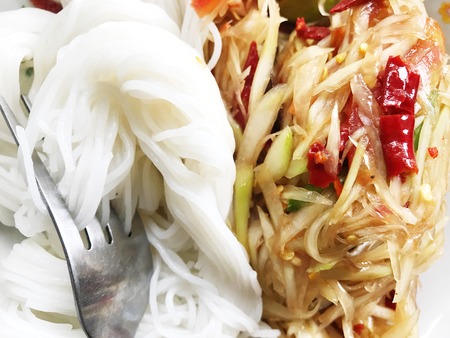 Spicy papaya salad, Som tam - Thai food.の写真素材