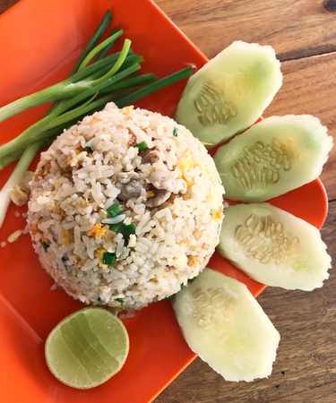 Homemade fried rice with vegetables.の写真素材