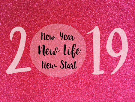 Goodbye 2018 Hello 2019, loading New Year words on Pink glitter texture Christmas abstract background.の写真素材