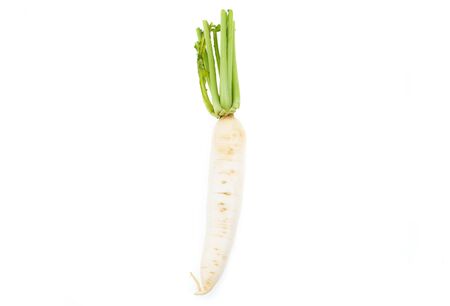 White Radish and slices on isolated white backgrpound. Food background.