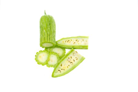 Bitter melon or slice bitter gourd isolated   .の写真素材