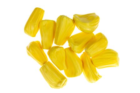 Section of sweet jackfruit isolated on white background.の写真素材