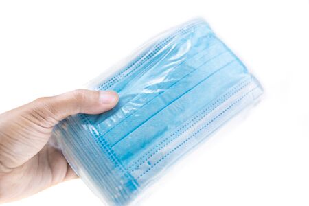 Medical mask of blue color for protection against flu or virus, epidemic and other diseases.