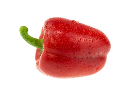 Fresh red bell pepper with water splash isolated on white.の写真素材
