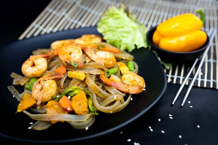 Spicy Sichuan food. Mala shrimp spicy salad with Sichuan pepper - mixed ingredients stir fried in spicy sauce.の写真素材