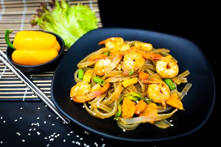 Spicy Sichuan food. Mala shrimp spicy salad with Sichuan pepper - mixed ingredients stir fried in spicy sauce.の写真素材