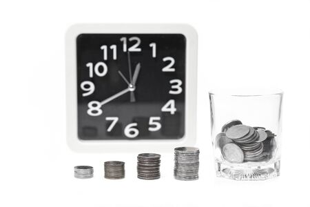 Saving money concept stack growing business. Thai Baht coins on white background.の写真素材