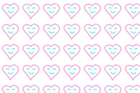 Smile pink heart pattern on white background.の写真素材