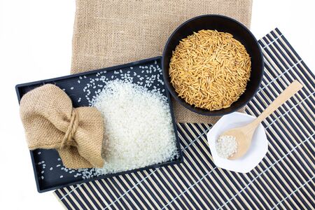 Paddy rice and rice on white background   .の写真素材
