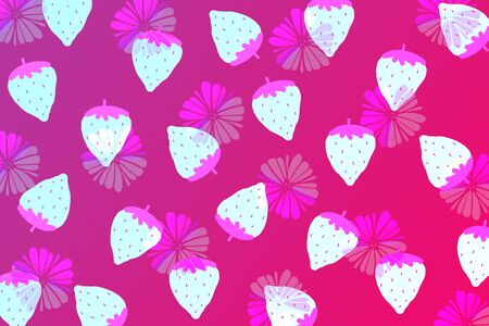 Pink pattern background, sweet pink strawberries and flowers background.の写真素材