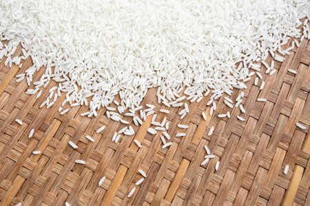 rice background, white rice closeup, isolated, top view, food background.の写真素材