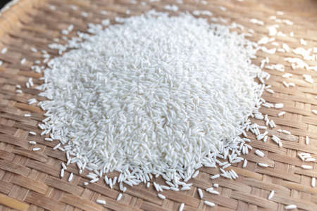 Heap of glutinous rice or sticky rice for design nature foods.の写真素材
