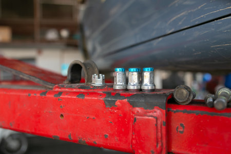 Close-up of the bolts and nuts on the top of a truck