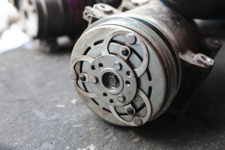Close up of car disc brake. Auto service and repair concept.の写真素材