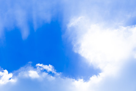 blue sky with cloud closeup, nature abstract background and copy spaceの写真素材