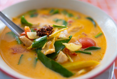 Tom Yum Goong, Thai spicy soup with chicken and vegetablesの写真素材
