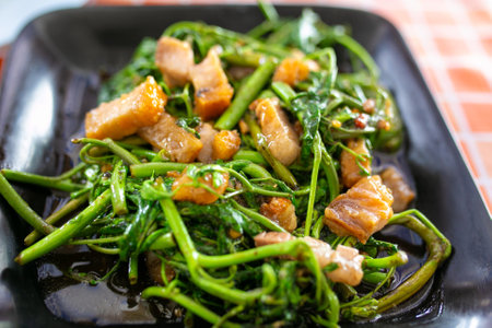 stir-fried water spinach with pork - chinese food styleの写真素材