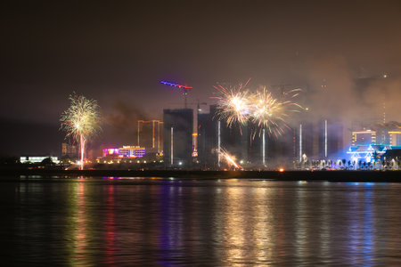 Fireworks at hong kong during New Year 2014 celebration.